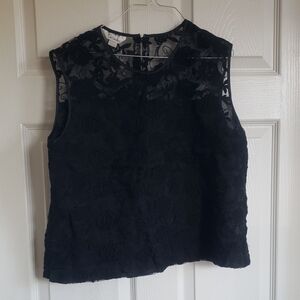 Chic Black Floral Lace Sleeveless Blouse Mafe In Korea